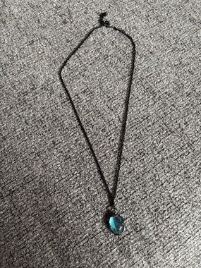 Black Chain Necklace with Teal Blue Pendant - Women's Jewelry